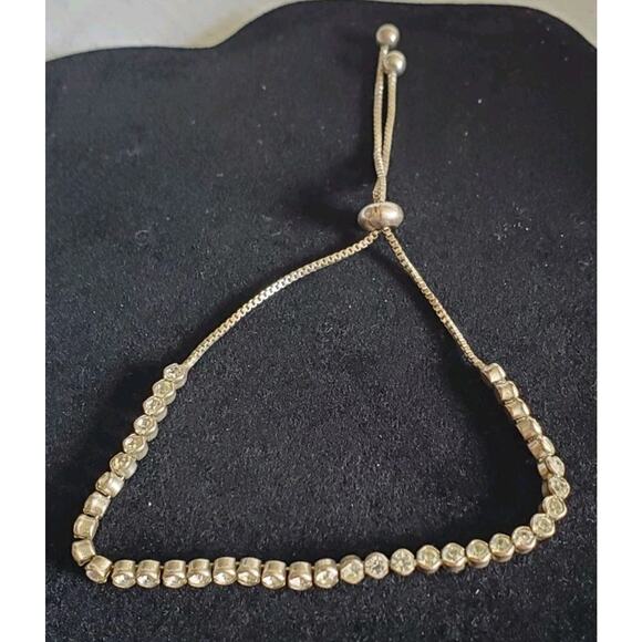 4 In Silver Tone Rhinestone Lariat Style Sliding Clasp Bracelet Mothers Day Gift - Picture 1 of 6